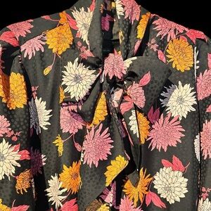 Ann Taylor Black Floral Blouse with Bow